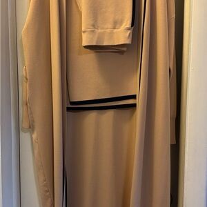 Beige Longline Knit Cardigan and Pants Set